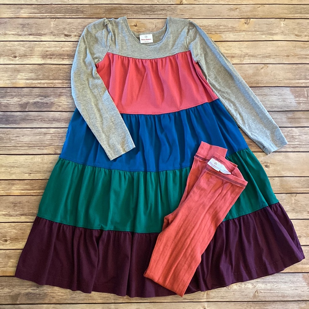 Hanna Andersson Colorblock Twirl Dress and Leggings. Size 140=Girls Size 10